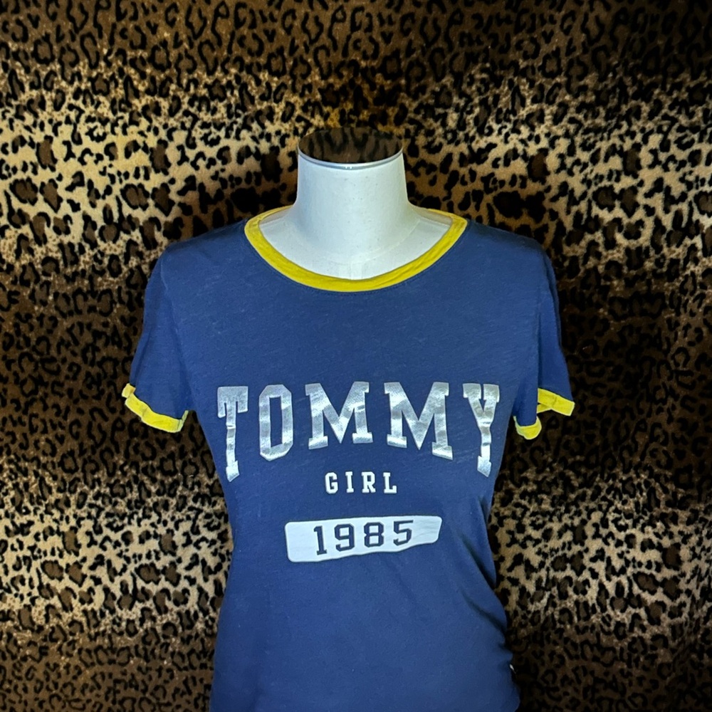 Tommy Hilfiger Navy Tee with Silver and Yellow Accents